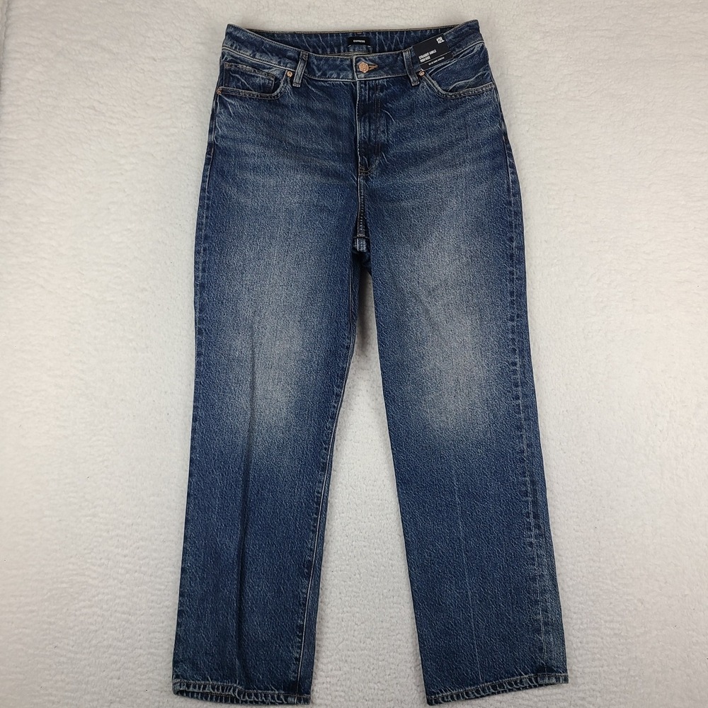 EXPRESS Jeans Womens 12L 12 Long Blue Straight Ankle 50/50 Rigid Stretch NWT NEW